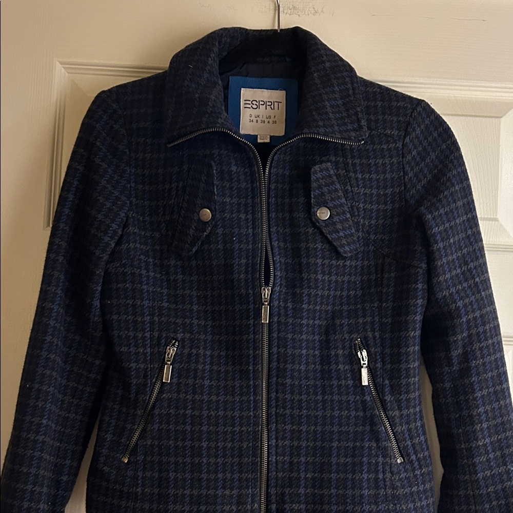 Esprit Women's Navy Plaid Bomber Jacket